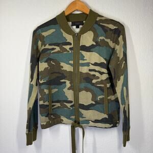 Women's J. Crew Zip Front Bomber Camouflage Cardigan‎ Sweater Size XXS